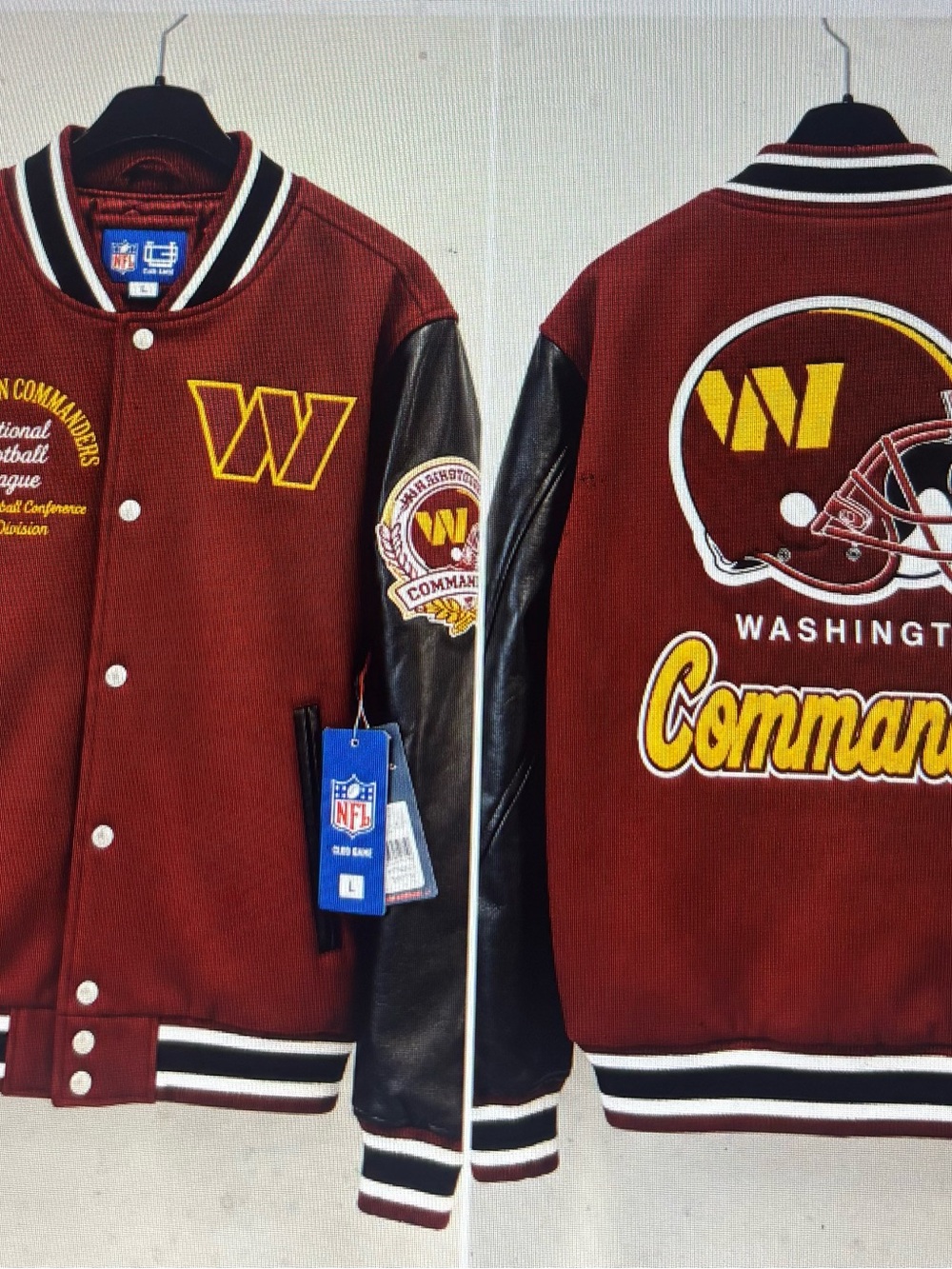 NFL Washington Commanders Maroon and Black Varsity Jacket